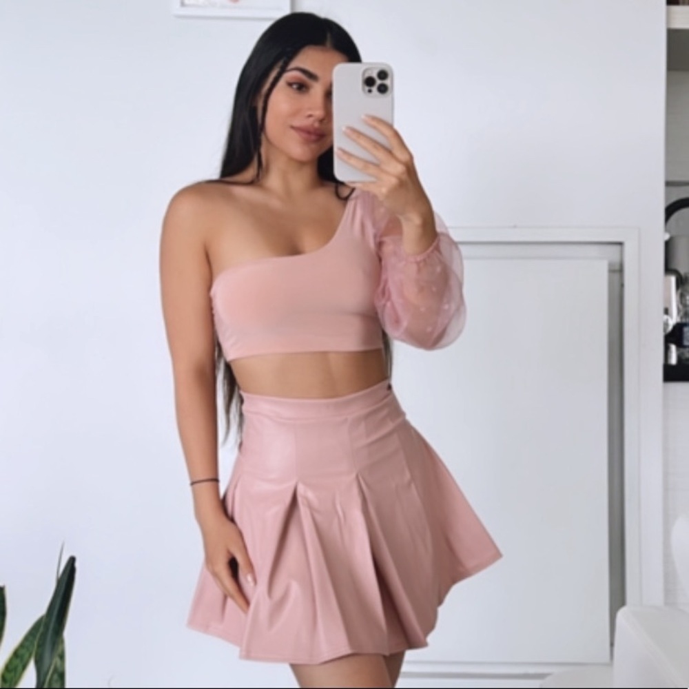 Pink Faux Leather Skater Skirt